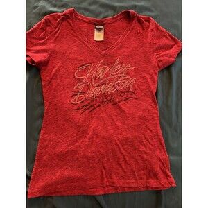 Womens Red Harley Davidson T-Shirt Des Moines, Iowa Size Small Distressed
